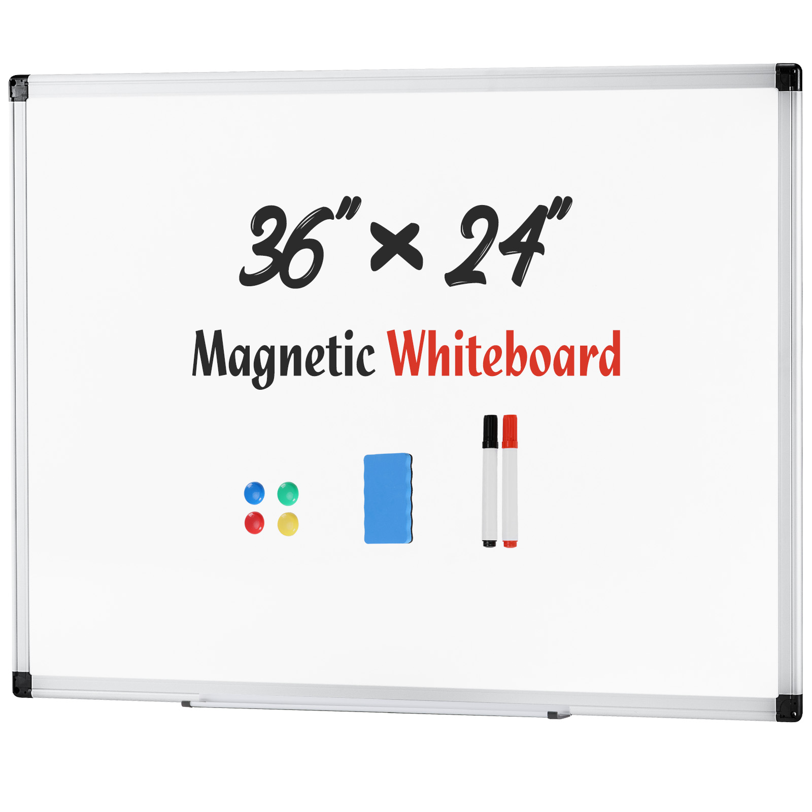 Magnetic Dry Erase Board 36" x 24" - Aluminum Frame Whiteboard